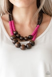 Paparazzi Accessories Cancun Cast Away Pink & Brown Wooden Necklace Set