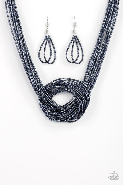 Paparazzi Accessories Knotted Knockout Blue Necklace Set