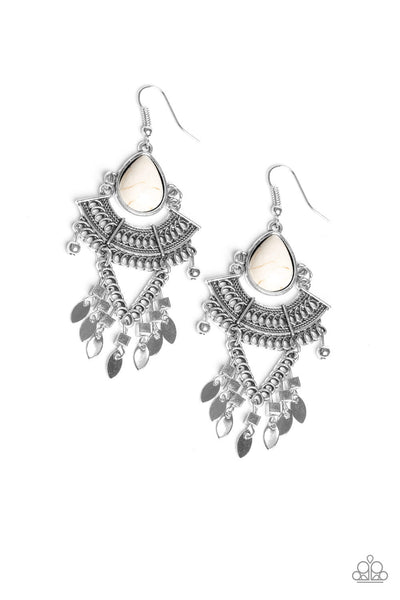 Paparazzi Accessories Vintage Vagabond - White Earrings