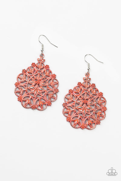 Paparazzi Accessories Floral Affair Orange Earrings