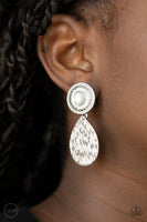 Paparazzi Accessories Emblazoned Edge - White Clip On Earrings