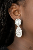 Paparazzi Accessories Emblazoned Edge - White Clip On Earrings