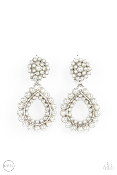 Paparazzi Accessories Discerning Droplets - White Clip On Earring