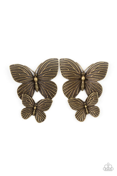 Paparazzi Accessories Blushing Butterflies - Brass Earring