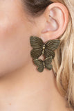 Paparazzi Accessories Blushing Butterflies - Brass Earring